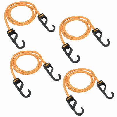 DEWALT 48" Round Bungee Cords with Quick-Pull Interlocking Hooks, 4-Pack | Light Cargo Tie-Downs
