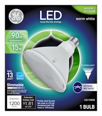 LED Floodlight Bulb, Medium Base, Bright White, Clear, 15 Watt