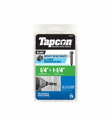 Tapcon 1/4 x 1-1/4 in Black Hex Washer Head Concrete Screw 75 Pack