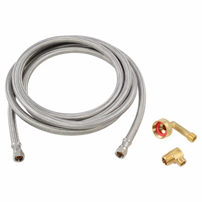 Eastman Braided Stainless Steel Universal Dishwasher Installation Kit - 3/8 In. Comp x 3/8 In. MIP (or 3/4 In. FHT) x 10Ft. - L (Brass)