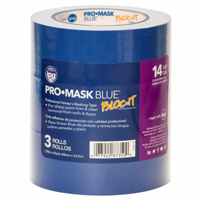 IPG ProMask Blue with BLOC-It, Premium 14-Day Painter's Tape, 1.88" x 60 yd, Blue, (3-Pack)