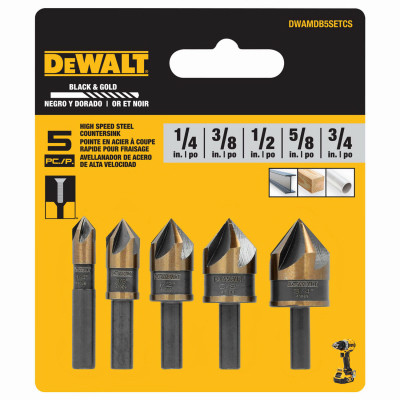 DEWALT BLACK GOLD 5 -Piece x High-speed steel Countersink Twist Drill Bit Set