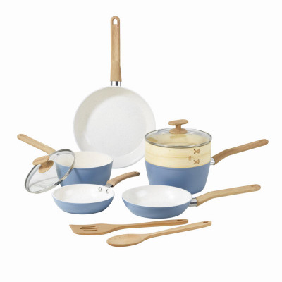 Good Cook Healthy Ceramic Titanium-Infused 10-pc Cookware Set w/tools, light blue