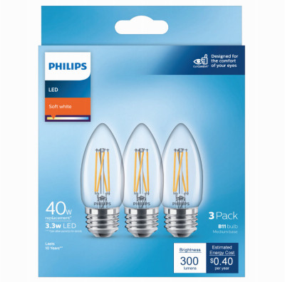 3PK 40W B11 LED SW Bulb
