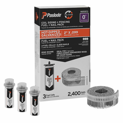 PASLODE 2IN X .099IN HOT-DIPPED RING SHANK COIL SIDING FUEL + NAIL PACK