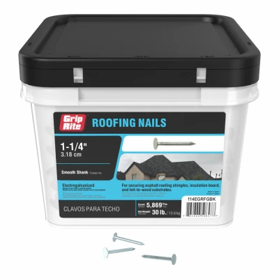 Grip-Rite  114EGRFGBK 1-1/4 in. x 11-Gauge Electrogalvanized Smooth Shank Flat Head Roofing Nails