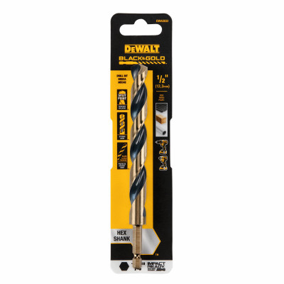 Black & Gold HSS Drill Bit, 1/4 In. Hex Shank, Impact Ready, 1/2 In.