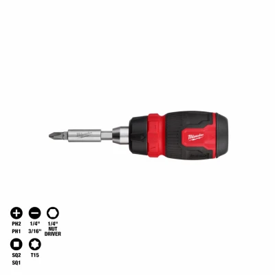 8-in-1 Multi-Bit Ratcheting Screwdriver, Compact