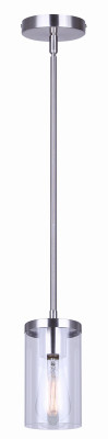 Canarm Britton Brushed Nickel Pendant Light Fixture, Clear Glass