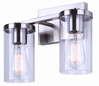 Canarm Britton 2-Light Brushed Nickel Vanity Bath Light Fixture, Clear Glass