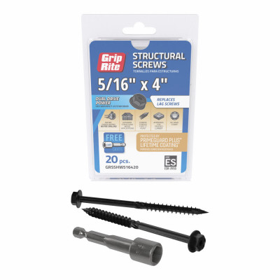 Grip-Rite PrimeGuard Plus 5/16 In. x 4 In. Hex Washer Head Structural Screw (20-Count)