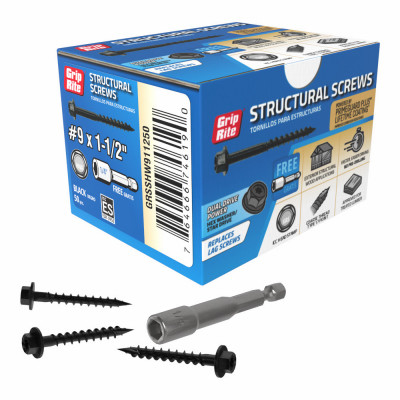 Grip-Rite PrimeGuard Plus #9 x 1.5 In. Hex Washer Head Structural Screw (50-Count)