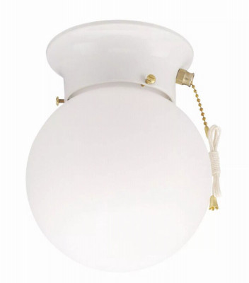 Canarm 6 In. White Incandescent Flush Mount Ceiling Light Fixture with Pull Chain