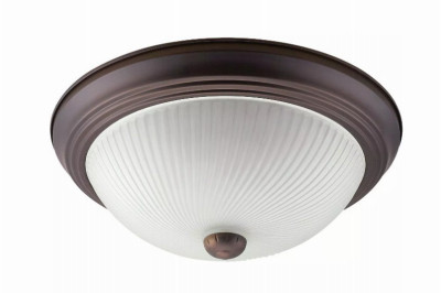 Canarm 13 In. Oil Rubbed Bronze Incandescent Flush Mount Ceiling Light Fixture with Frosted Swirl Glass