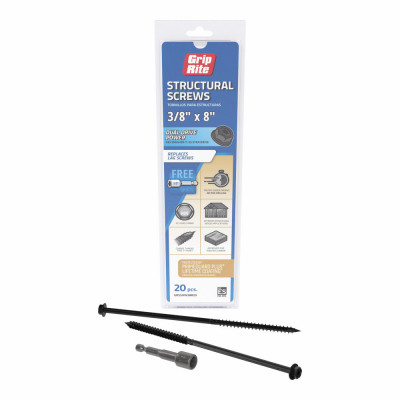 Grip-Rite PrimeGuard Plus 3/8 In. x 8 In. Hex Washer Head Structural Screw (20-Count)