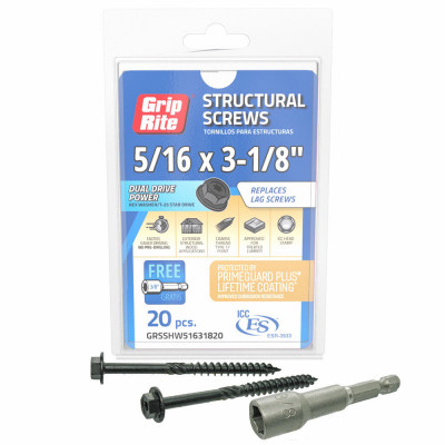 Grip-Rite PrimeGuard Plus 5/16 In. x 3-1/8 In. Hex Washer Head Structural Screw (20-Count)