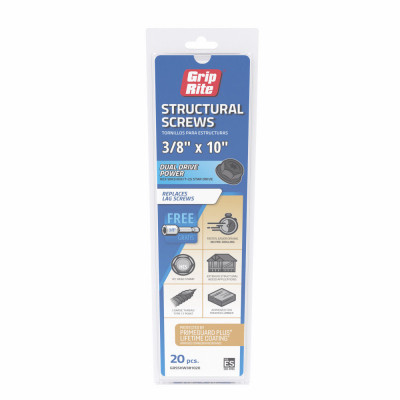 Grip-Rite PrimeGuard Plus 3/8 In. x 10 In. Hex Washer Head Structural Screw (20-Count)