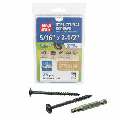 Grip-Rite PrimeGuard Plus 5/16 In. x 2.5 In. Flat Washer Head Structure Screw (25-Count)