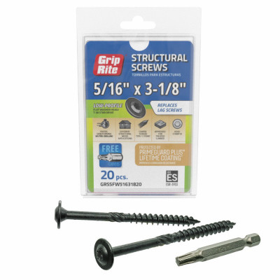 Grip-Rite PrimeGuard Plus 5/16 In. x 3-1/8 In. Flat Washer Head Structure Screw (20-Count)