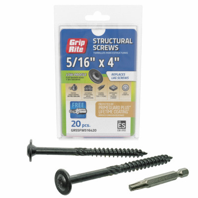 Grip-Rite PrimeGuard Plus 5/16 In. x 4 In. Flat Washer Head Structure Screw (20-Count)