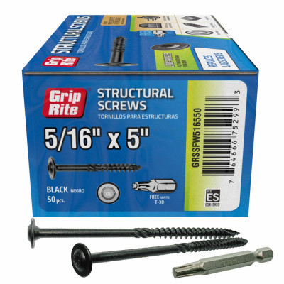 Grip-Rite PrimeGuard Plus 5/16 In. x 5 In. Flat Washer Head Structure Screw (50-Count)