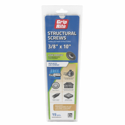 Grip-Rite PrimeGuard Plus 3/8 In. x 10 In. Flat Washer Head Structure Screw (15-Count)