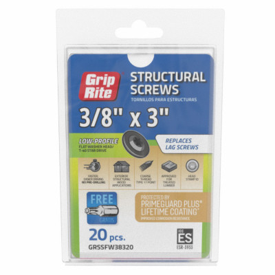 Grip-Rite PrimeGuard Plus 3/8 In. x 3 In. Flat Washer Head Structure Screw (20-Count)