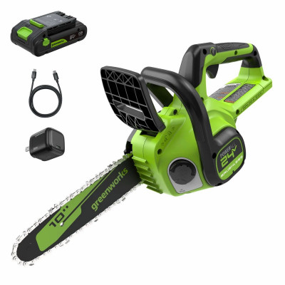 Greenworks 24V 10 In. Chainsaw with 2.0 Ah USB Battery & Charger