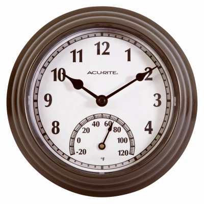 Indoor/Outdoor Clock With Thermometer, Gunmetal Gray,, 8.5-In.