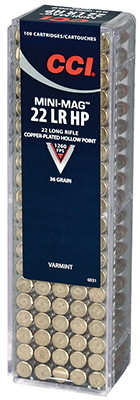 Mini Mag Ammunition, .22 Long Rifle, Round Nose, 100-Round Box