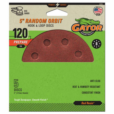 Sanding Discs, Aluminum Oxide, Red Resin, 120-Grit, 5 In., 5-Pk.
