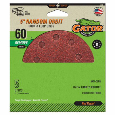 Sanding Discs, Aluminum Oxide, Red Resin, 60-Grit, 5 In., 5-Pk.