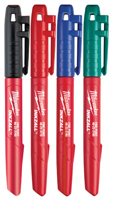 Inkzall Job Site Markers, Fine Point, Multi Color 4-Pk.