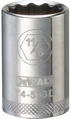 SAE Socket, Shallow, 12-Point, 11/16 In., 1/2 In. Drive