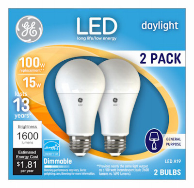 LED Light Bulbs, Daylight, Dimmable, 1600 Lumens, 15 Watt, 2-Pk.