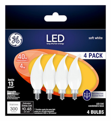 LED Decorative Light Bulb, Frosted, 4 Watt, 4-Pk.