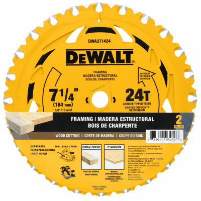 Circular Saw Blade, 24T, 5/8 in Arbor, 7-1/4 In., 2-Pk.