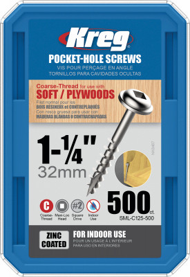 Pocket Hole Screws, Washer Head, #8 Coarse x 1-1/4-In., 500-Ct.