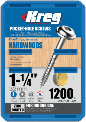Pocket Hole Screws, Self-Drilling, Washer Head, #7 Fine Thread  x 1-1/4-In., 1,200-Ct.