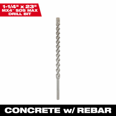 SDS Max 4-Cutter Rotary Hammer Drill Bit, 1-1/4 x 21 In.