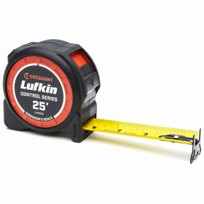 Lufkin Control Series Engineers Tape Measure, Lock Button, Matte Finish, 1-3/16 In. Wide, 25 Ft. Long