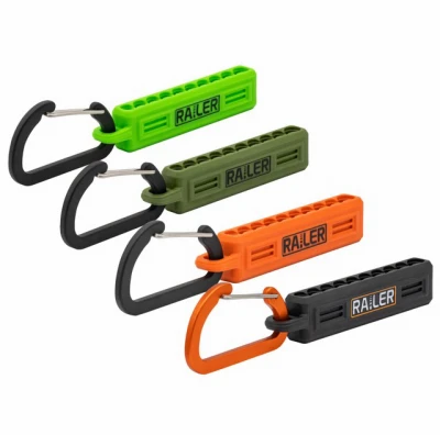Railer 10-Hole Bitrails in Black, Orange, Hi-Vis Green, & Camo Green with Carabiners (4-Pack)