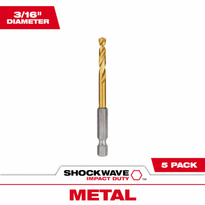 Shockwave Red Helix Titanium Impact Drill Bits, 3/16 In., 5-Pk.