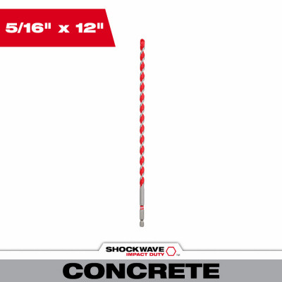 Shockwave Hammer Drill Bit, Impact-Duty Carbide, 5/16 x 10 x 12 In.