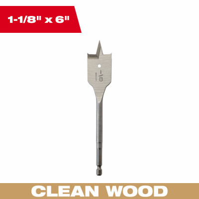 Wood Spade Drill Bit, 1-1/8 x 6 In.