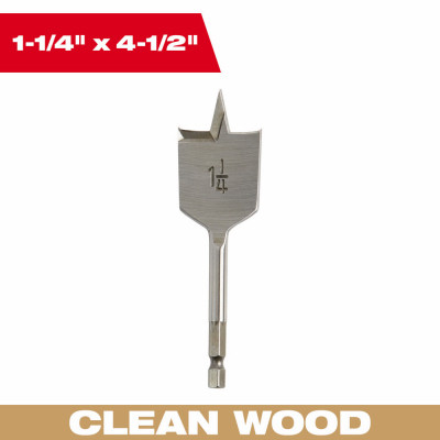 Flat Boring Spade Drill Bit, 1-1/4 x 4-1/2 In.
