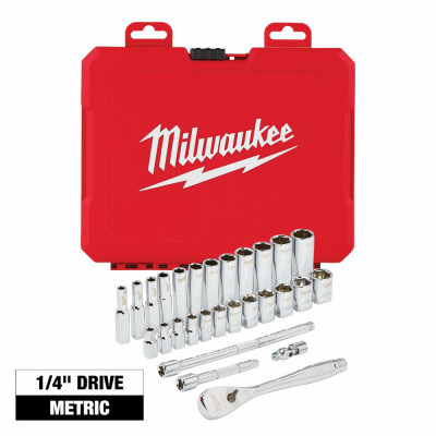 28-Pc. Metric 6-Point Ratchet & Socket Set, 1/4 In. Drive