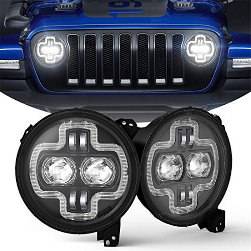 9 Inch Round LED Headlights Halo DRL for Jeep Wrangler JL 2018-2021 Jeep Gladiator JT Accessories High Low Beam Headlight with Daytime Running Lights (New Version Adjustable Screw)-1614317582