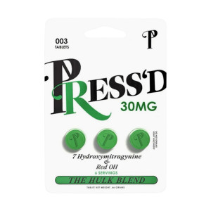 PRESS'D THE HULK BLEND 7-HRDROXYMITRAGYNINE + RED OH 3 PK KRATOM TABLETS - BOX OF 25(3CT)
