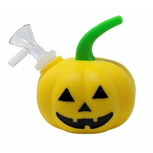 SILICONE PUMPKIN SMILEY FACE WITH GLASS BOWL WATER PIPE BY CLOVER GLASS [GW9743]